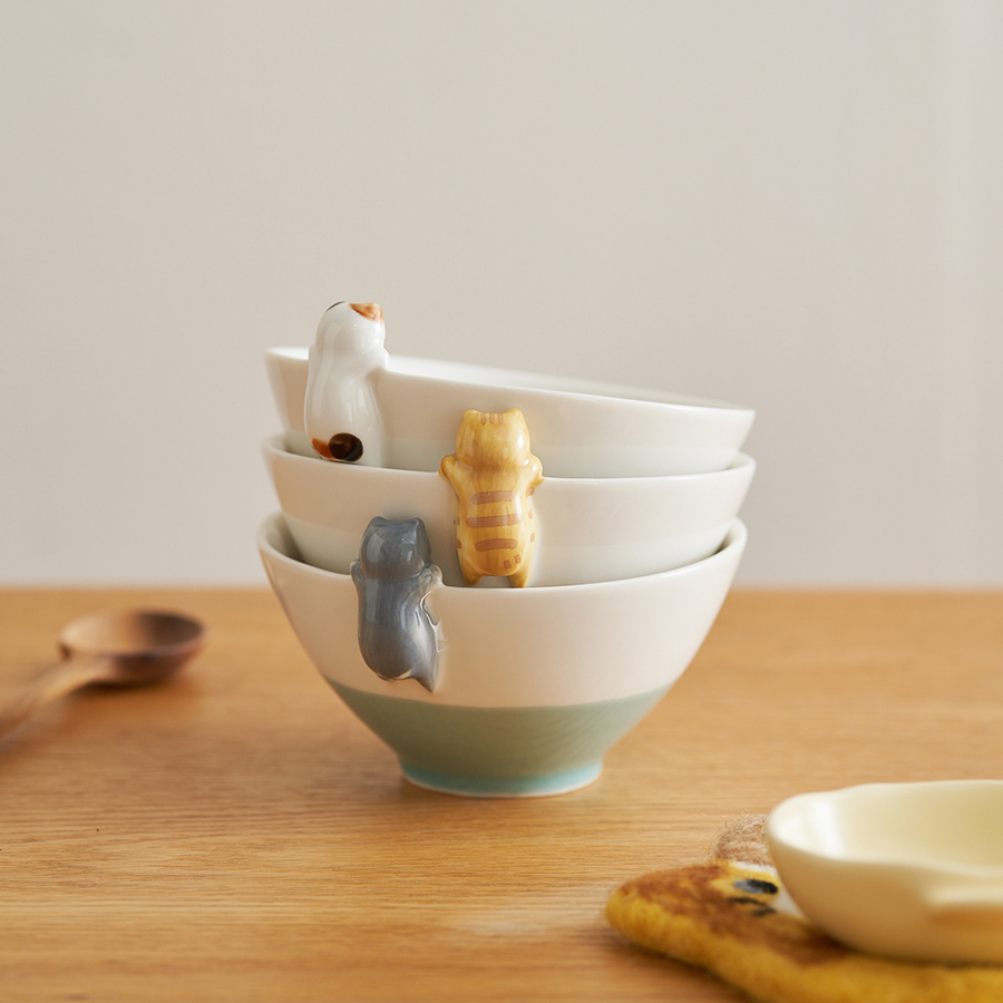 Matcha Bowl Chawan - Relief Cat Decor Round Bowl 4.5Inches