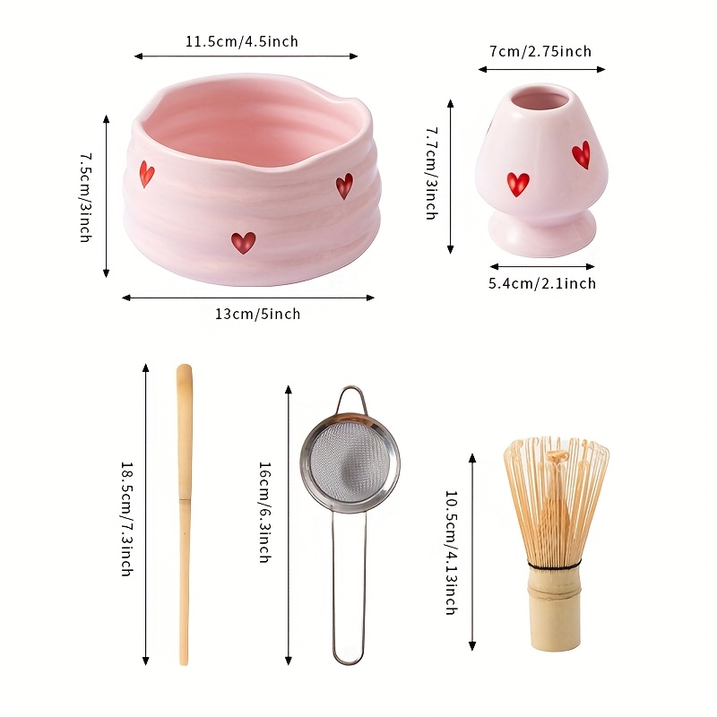 5pcs Pink Heart Decal Ceramic  - Matcha Bowl Chawan บทวิจารณ์และราคา