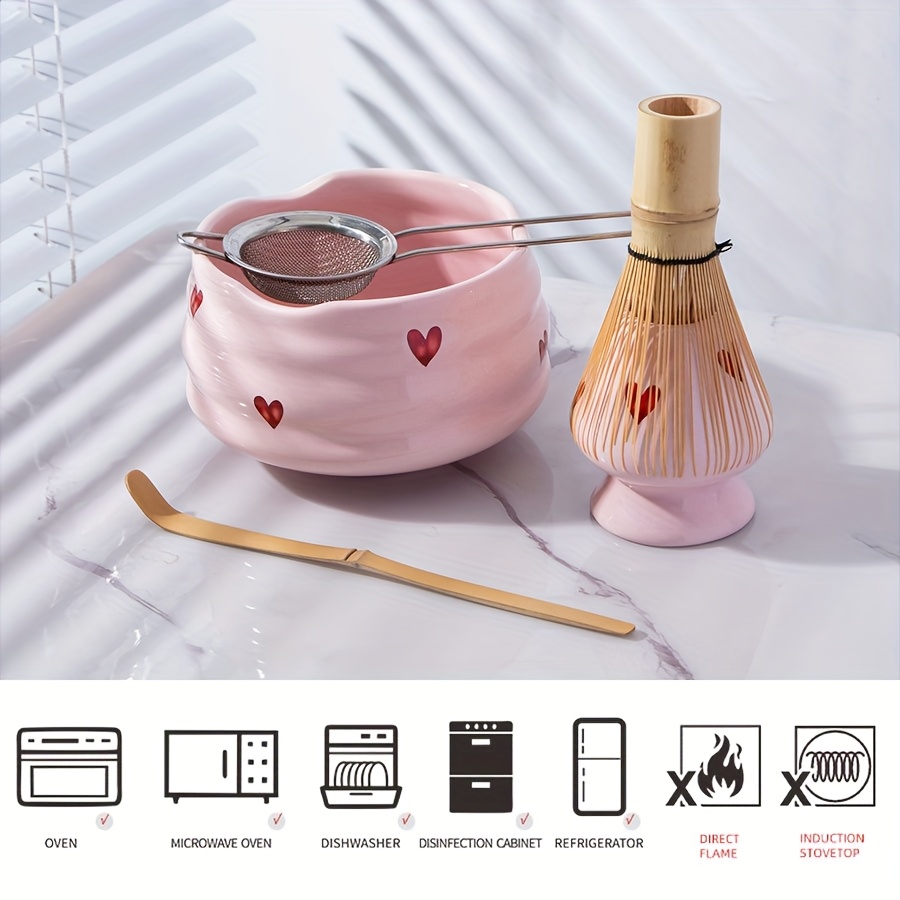 5pcs Pink Heart Decal Ceramic  - Matcha Bowl Chawan บทวิจารณ์และราคา